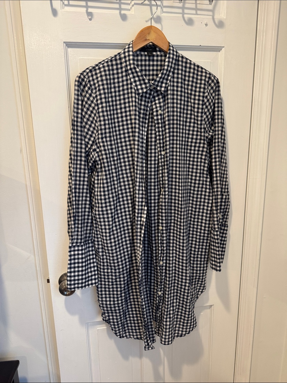 J. Crew Navy & White Gingham Lightweight Shirt Jacket